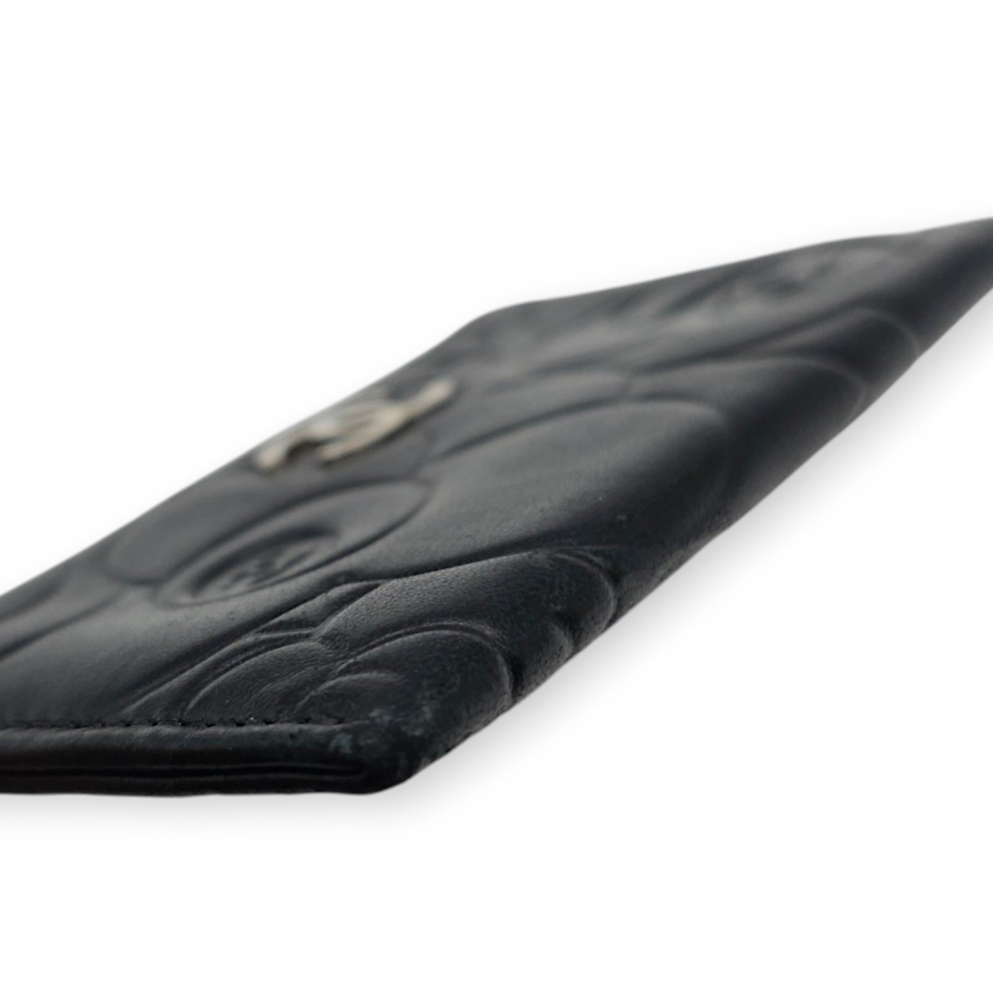 Camellia  Black Card Holder in Lambskin Silver hardware