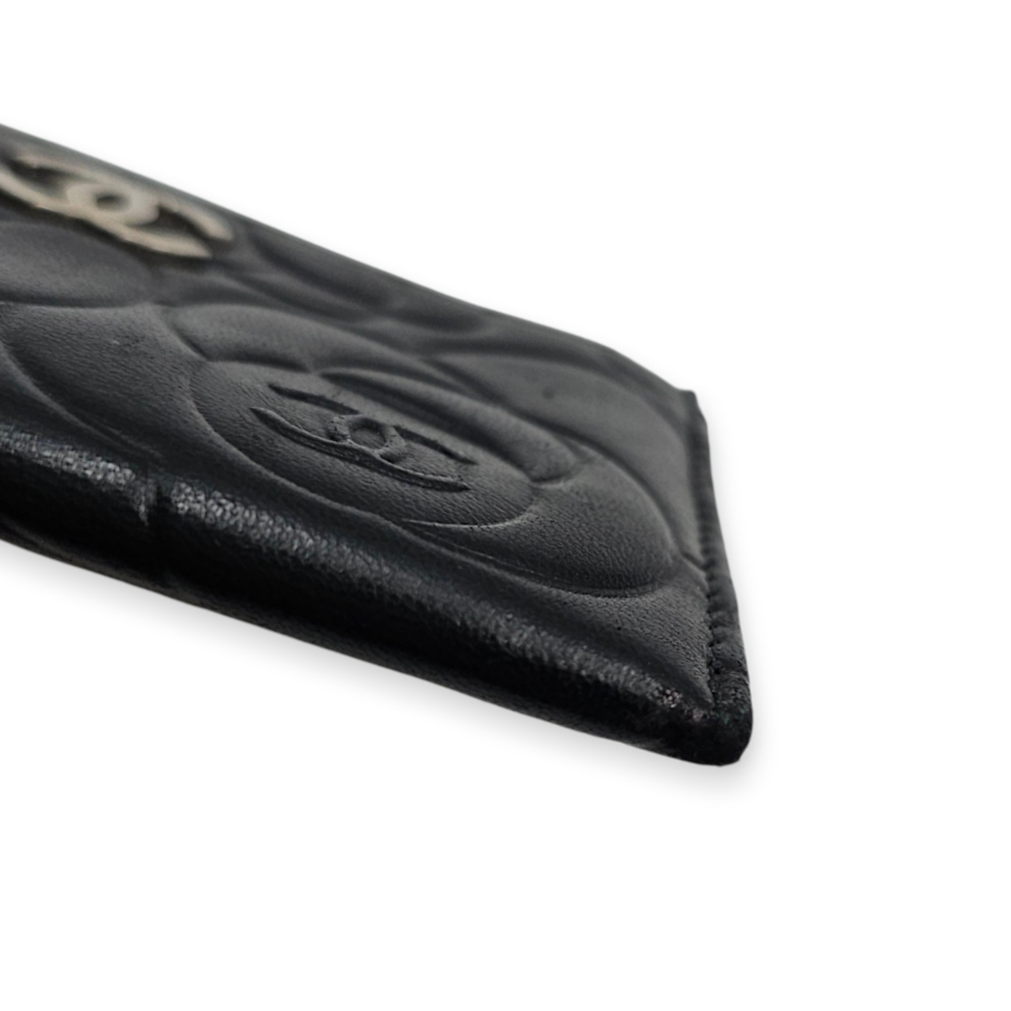 Camellia  Black Card Holder in Lambskin Silver hardware