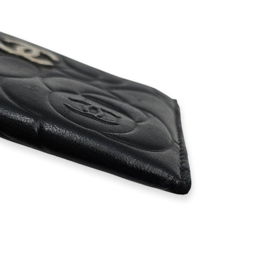 Camellia  Black Card Holder in Lambskin Silver hardware
