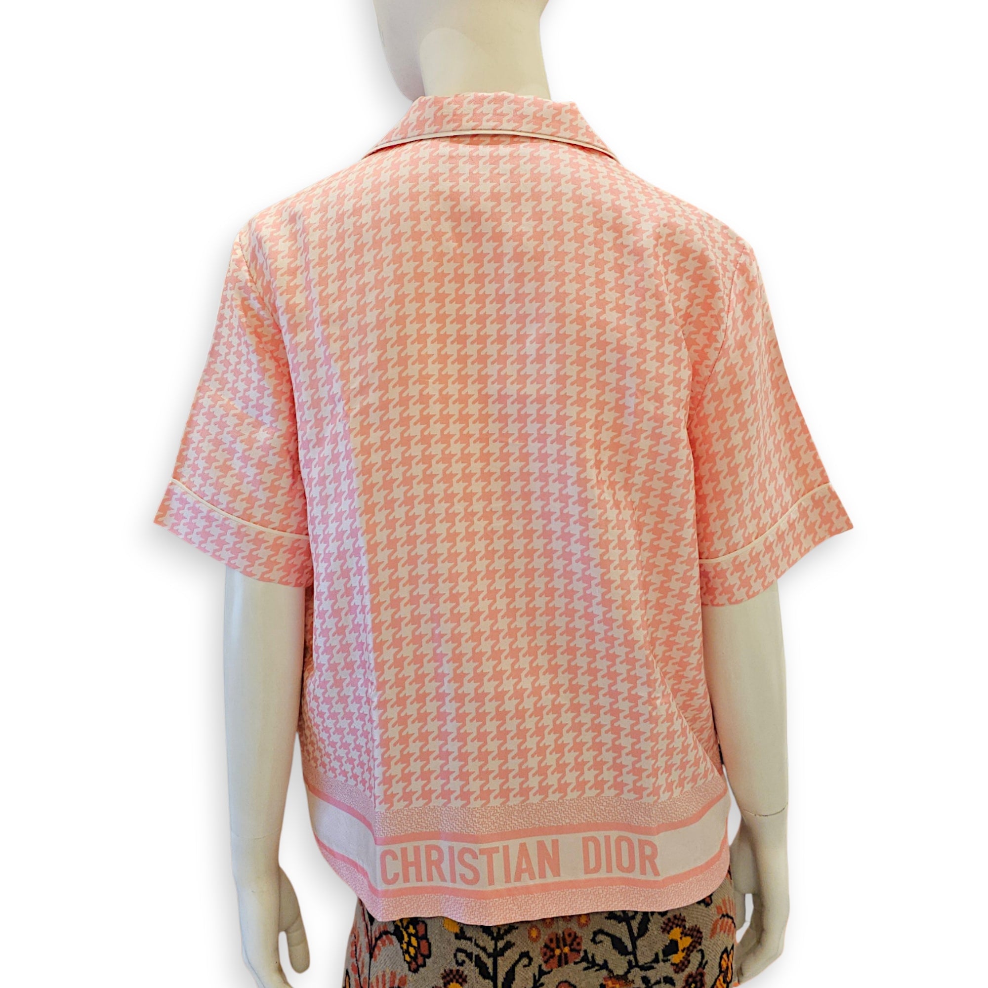 Houndstooth Pajama Shirt  38 Pink Ready-To-Wear in Silk CL2607-22696 2