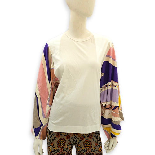 Long Sleeved T Shirt with Colourful Geometric Print Small White Ready-To-Wear in cotton CL2607-22700 1