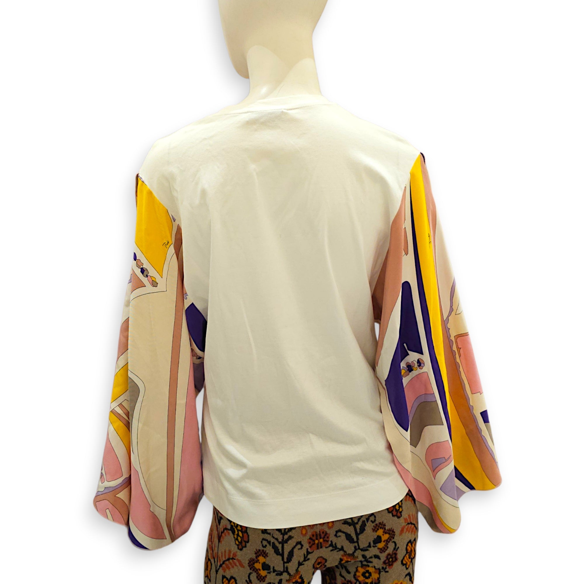 Long Sleeved T Shirt with Colourful Geometric Print Small White Ready-To-Wear in cotton CL2607-22700 2