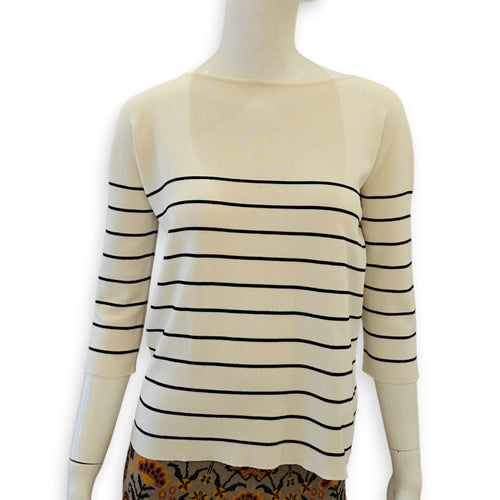 Boat neck striped  3 quarter sleeved blouse  40 Beige Ready-To-Wear in wool CL2607-22704 1