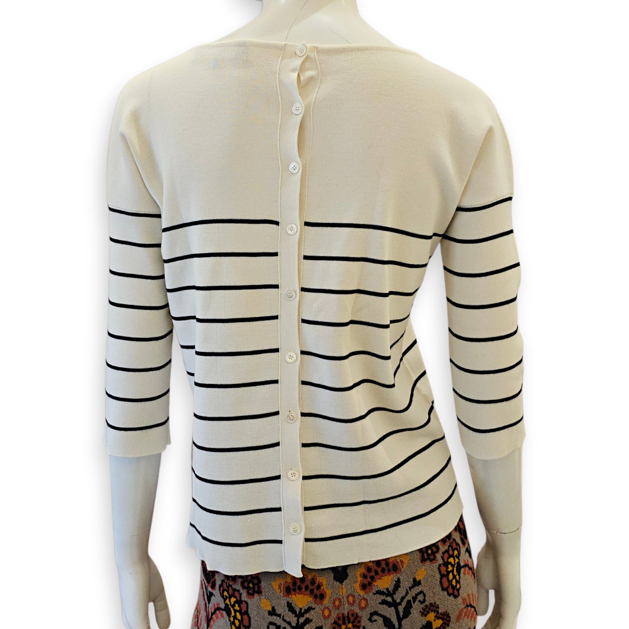 Boat neck striped  3 quarter sleeved blouse  40 Beige Ready-To-Wear in wool CL2607-22704 2