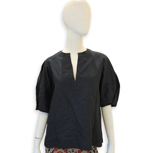 Puff Sleeved Blouse  38 Black Ready-To-Wear in linen CL2607-22708 1