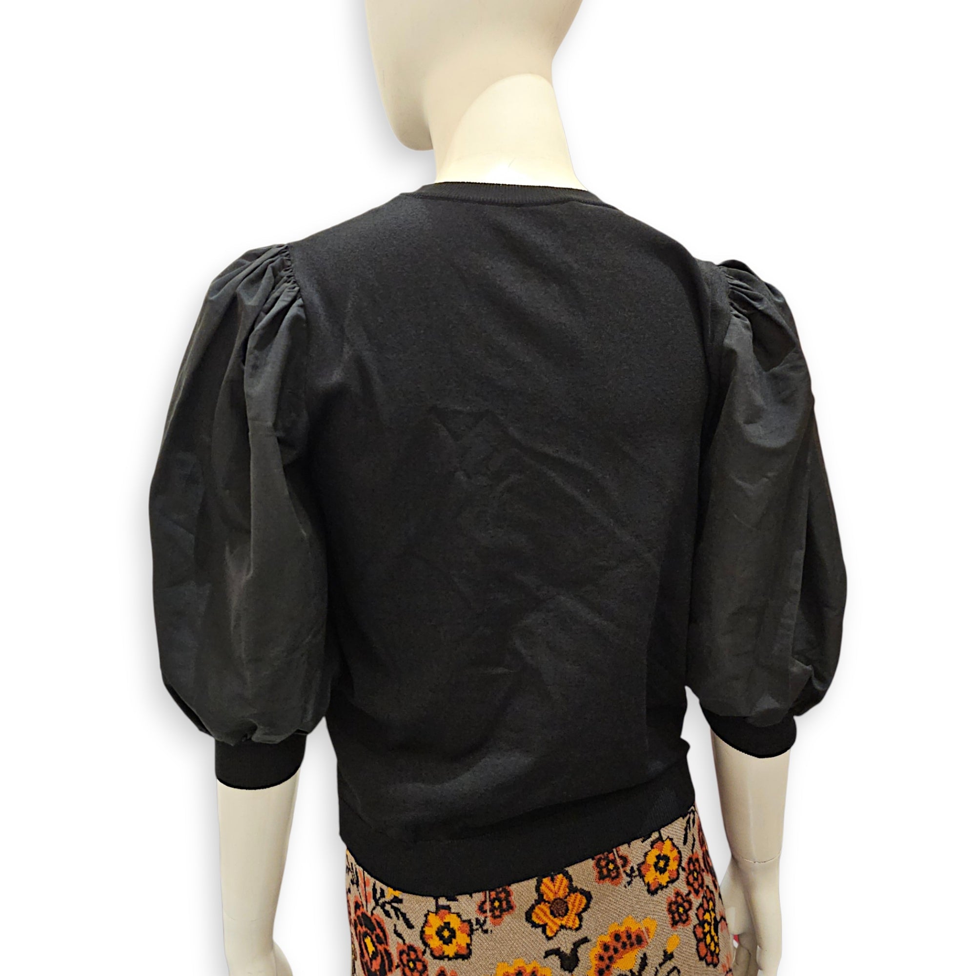 Puffed Sleeved Blouse  Medium Black Ready-To-Wear in Cotton CL2607-22709 2
