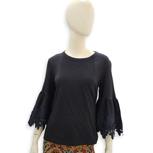 Blouse with Lacey Sleeve  Small Black Ready-To-Wear in Cotton CL2607-22710 1