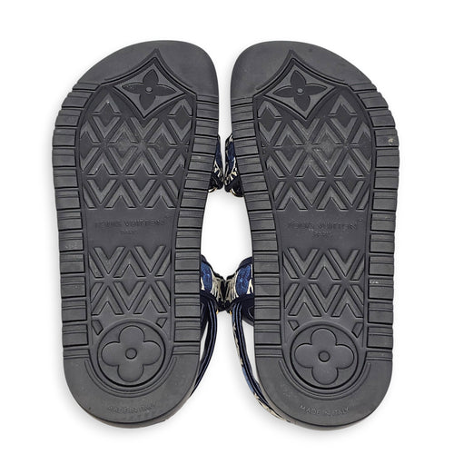 Sunset Flat Comfort Sandals 39 Blue Sandals in Calfskin Gold hardware