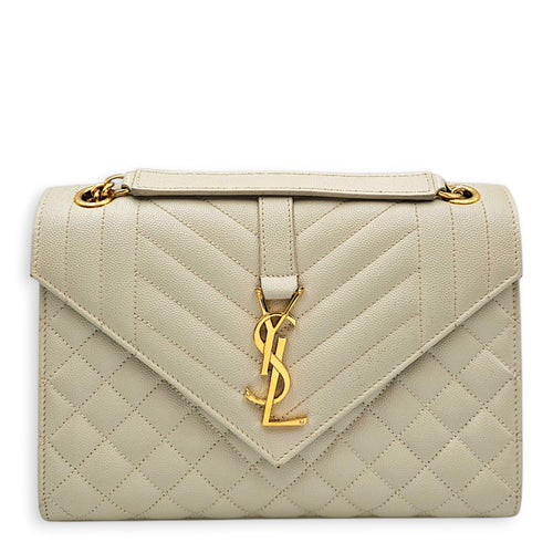 Quilted Grain De Poudre Envelope 24cm Beige Shoulder Bag in Calfskin Gold hardware CL2607-22738 1