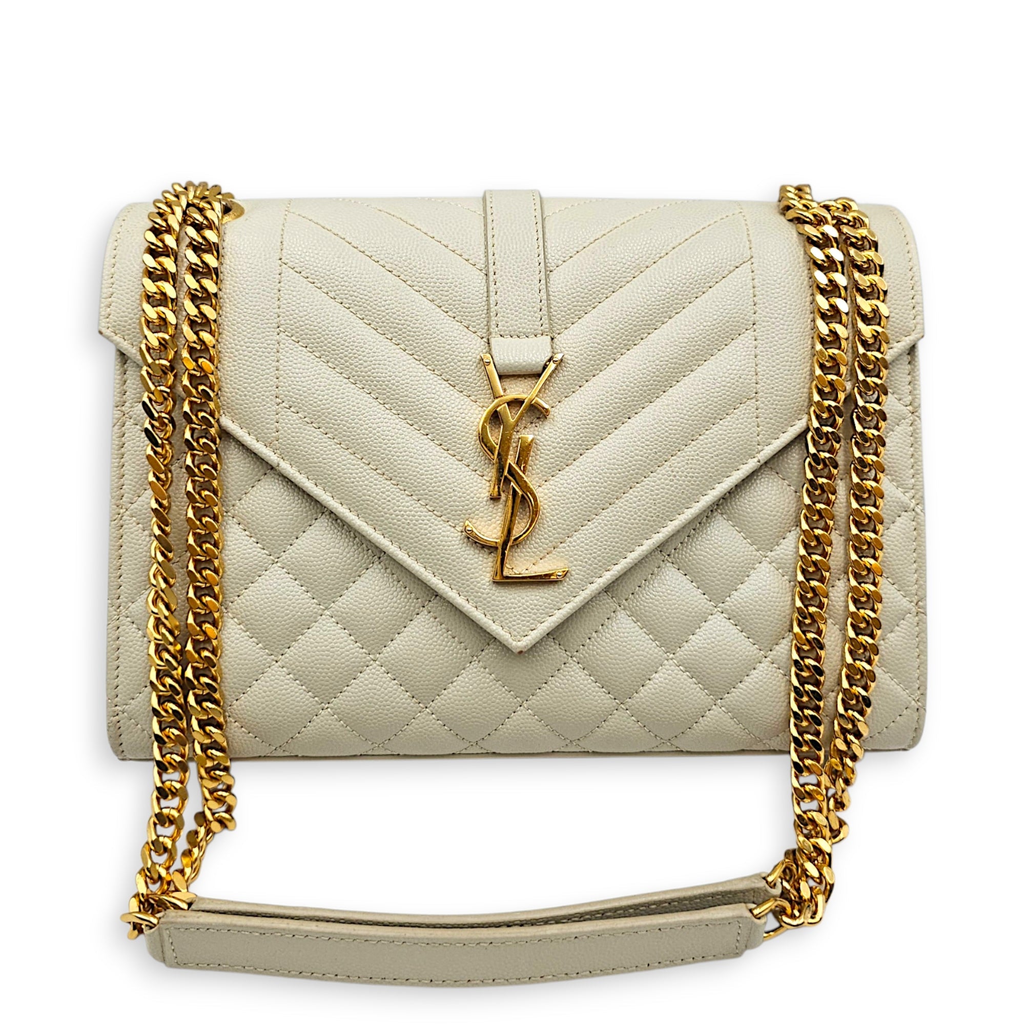 Quilted Grain De Poudre Envelope 24cm Beige Shoulder Bag in Calfskin Gold hardware CL2607-22738 15