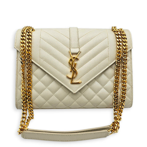 Quilted Grain De Poudre Envelope 24cm Beige Shoulder Bag in Calfskin Gold hardware CL2607-22738 15
