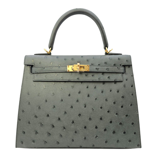 Sellier Kelly 25 Vert Amande in Ostrich Gold hardware
