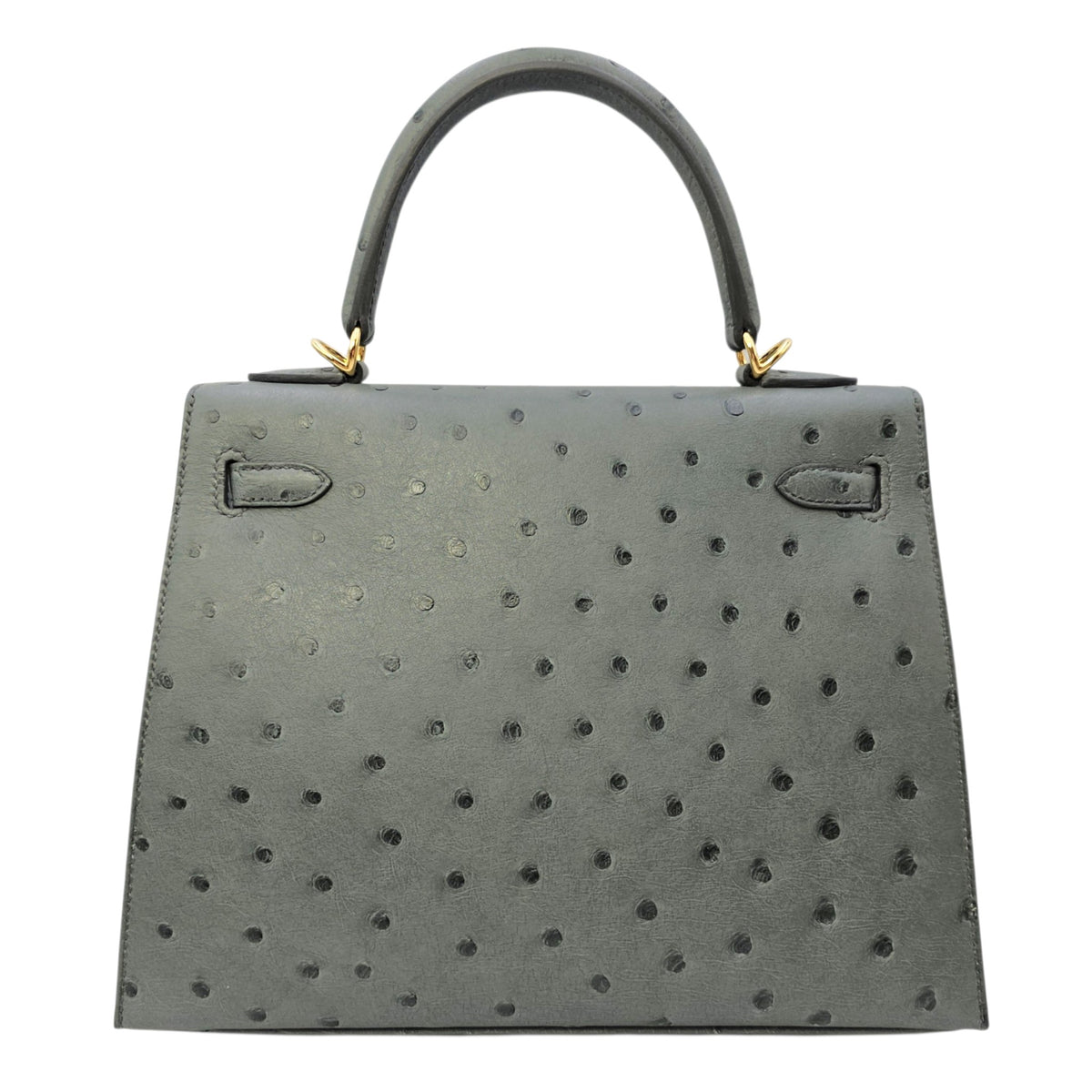 Sellier Kelly 25 Vert Amande in Ostrich Gold hardware