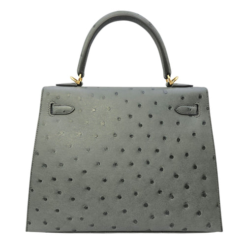 Sellier Kelly 25 Vert Amande in Ostrich Gold hardware