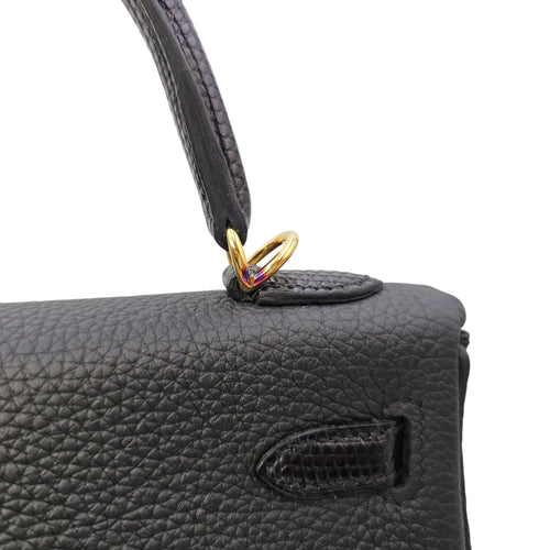 Kelly Touch 25 Noir in Togo/Lizard Niloticus Gold hardware