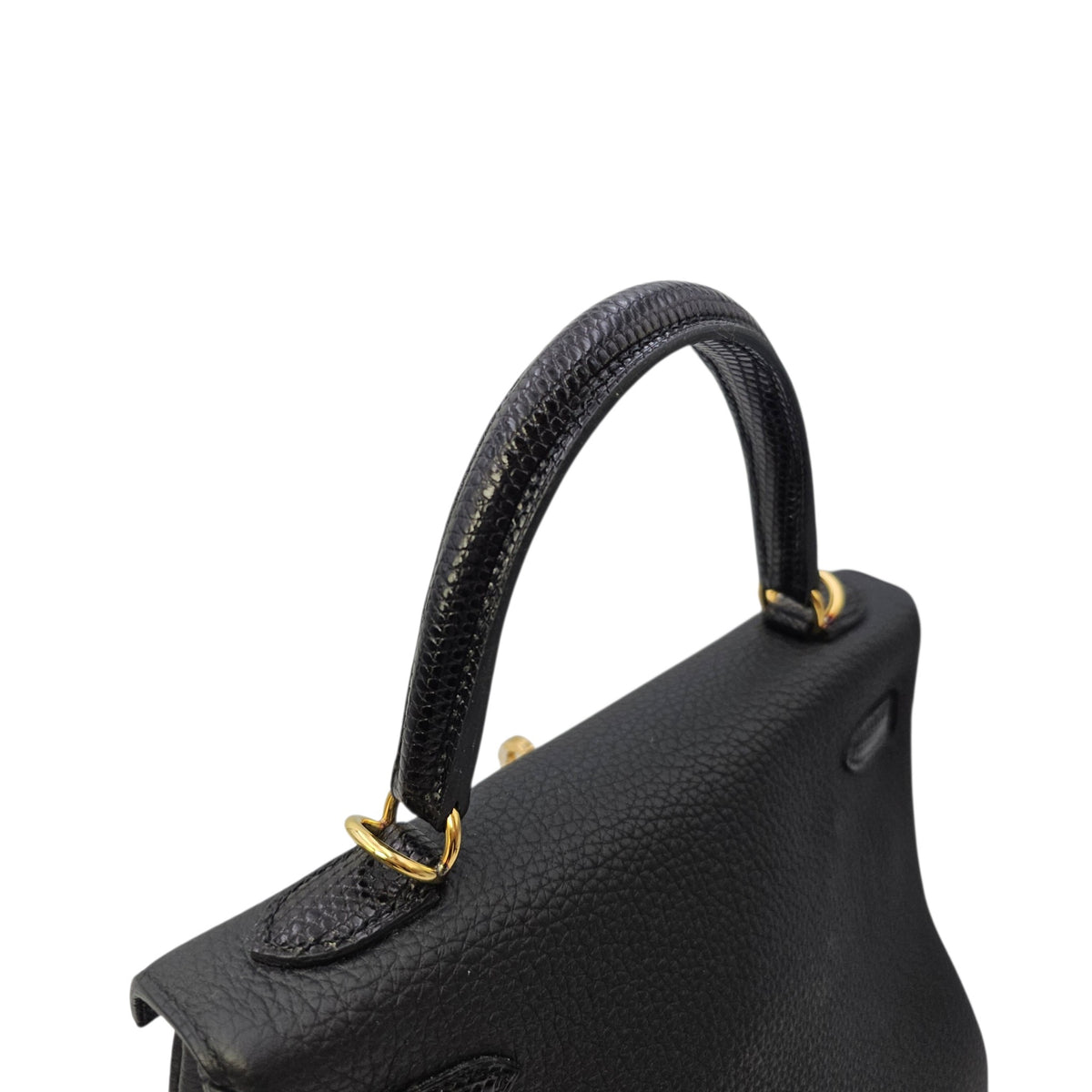 Kelly Touch 25 Noir in Togo/Lizard Niloticus Gold hardware