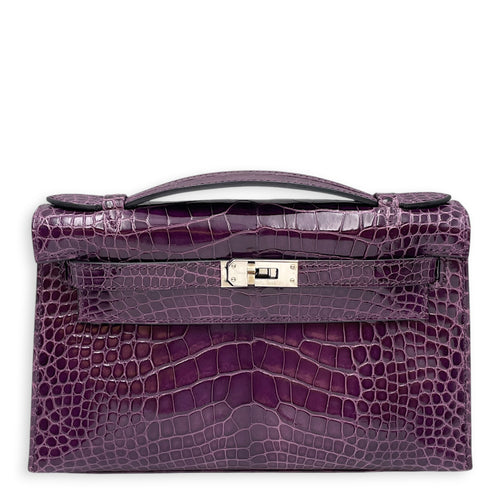 Kelly Pochette Amethyst in Shiny Alligator Palladium hardware