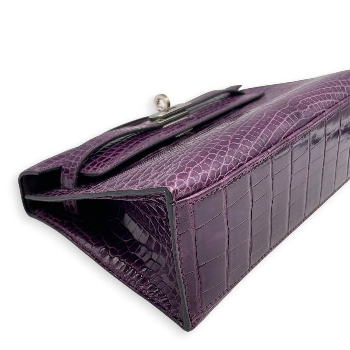 Kelly Pochette Amethyst in Shiny Alligator Palladium hardware
