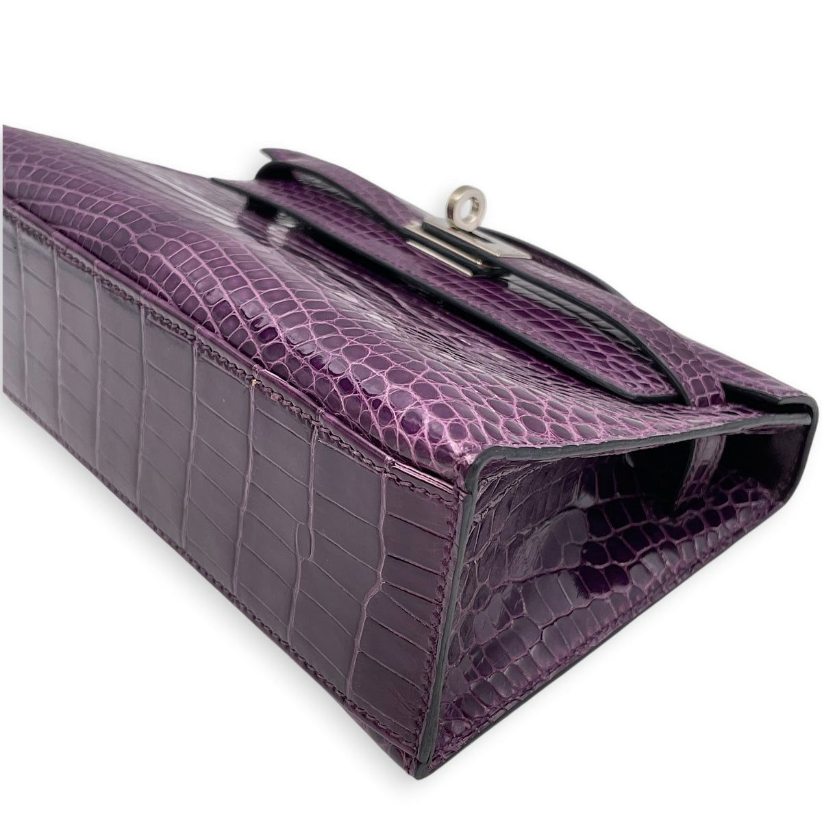Kelly Pochette Amethyst in Shiny Alligator Palladium hardware