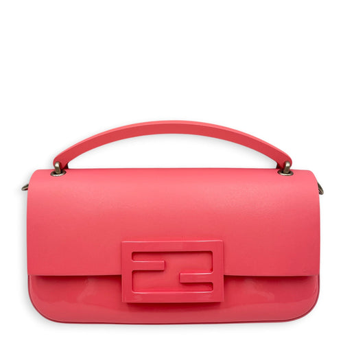 Baguette 18cm Pink Crossbody Bag in Patent Leather Silver hardware