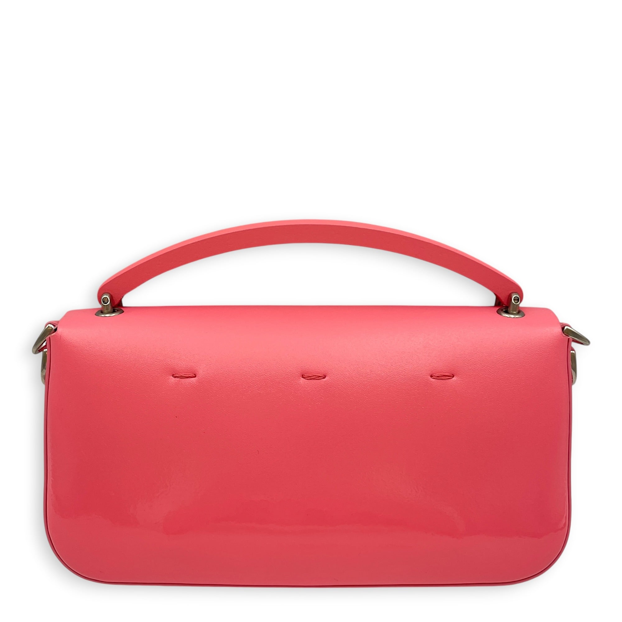 Baguette 18cm Pink Crossbody Bag in Patent Leather Silver hardware