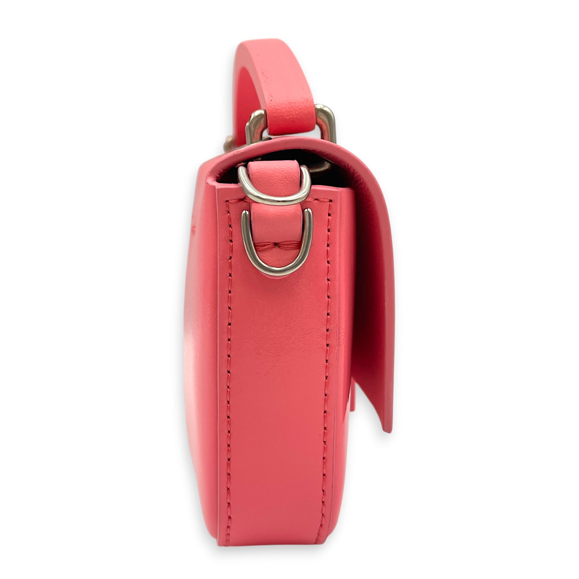 Baguette 18cm Pink Crossbody Bag in Patent Leather Silver hardware