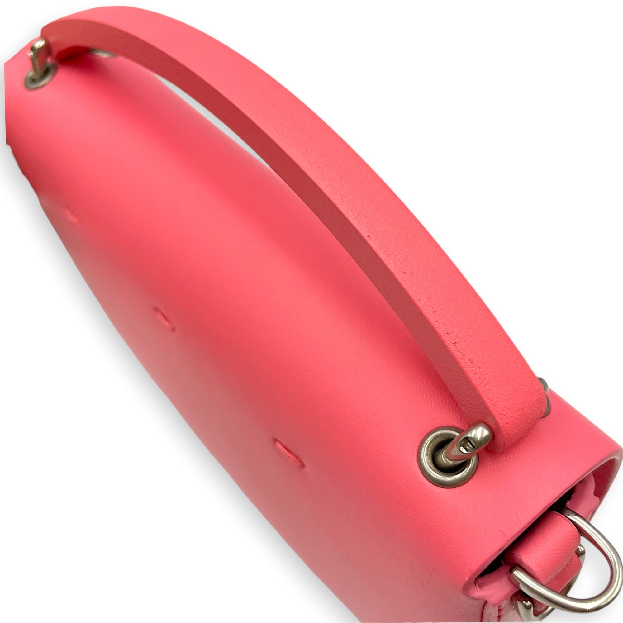 Baguette 18cm Pink Crossbody Bag in Patent Leather Silver hardware