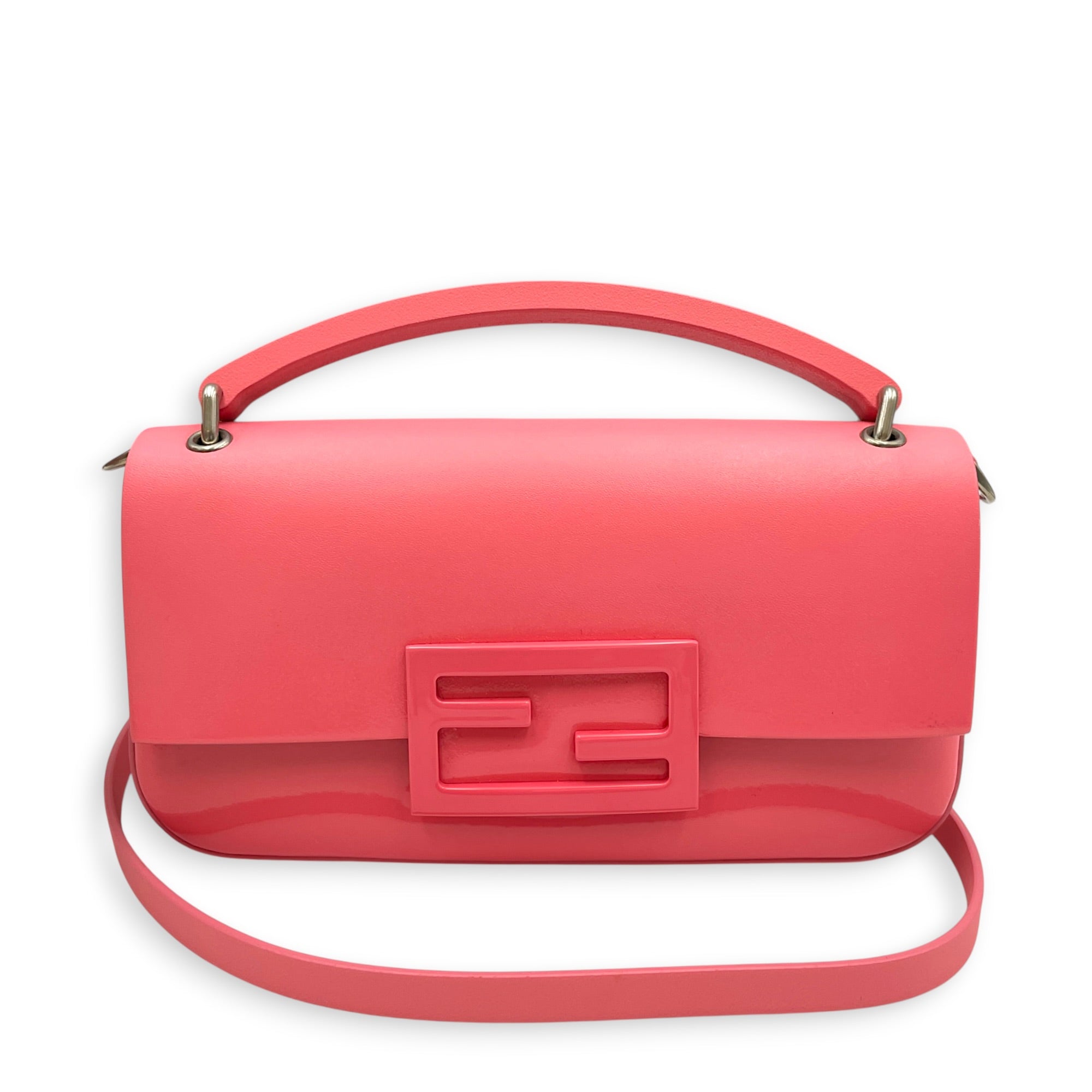 Baguette 18cm Pink Crossbody Bag in Patent Leather Silver hardware