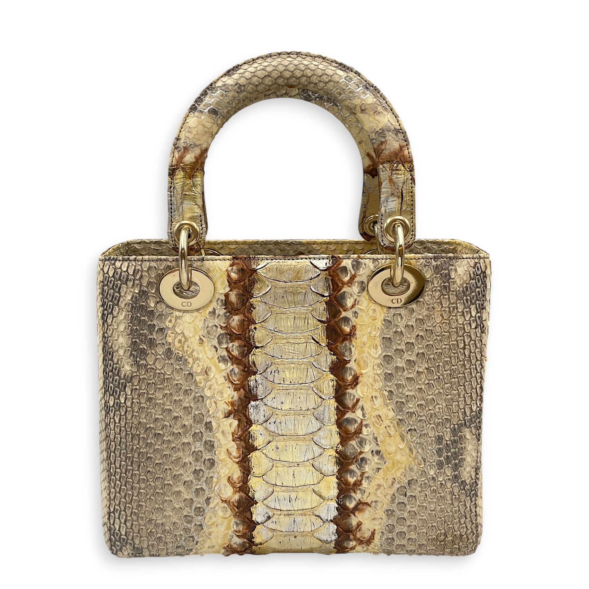 Lady Dior Medium Beige Top Handle Bag in Python Leather Gold hardware