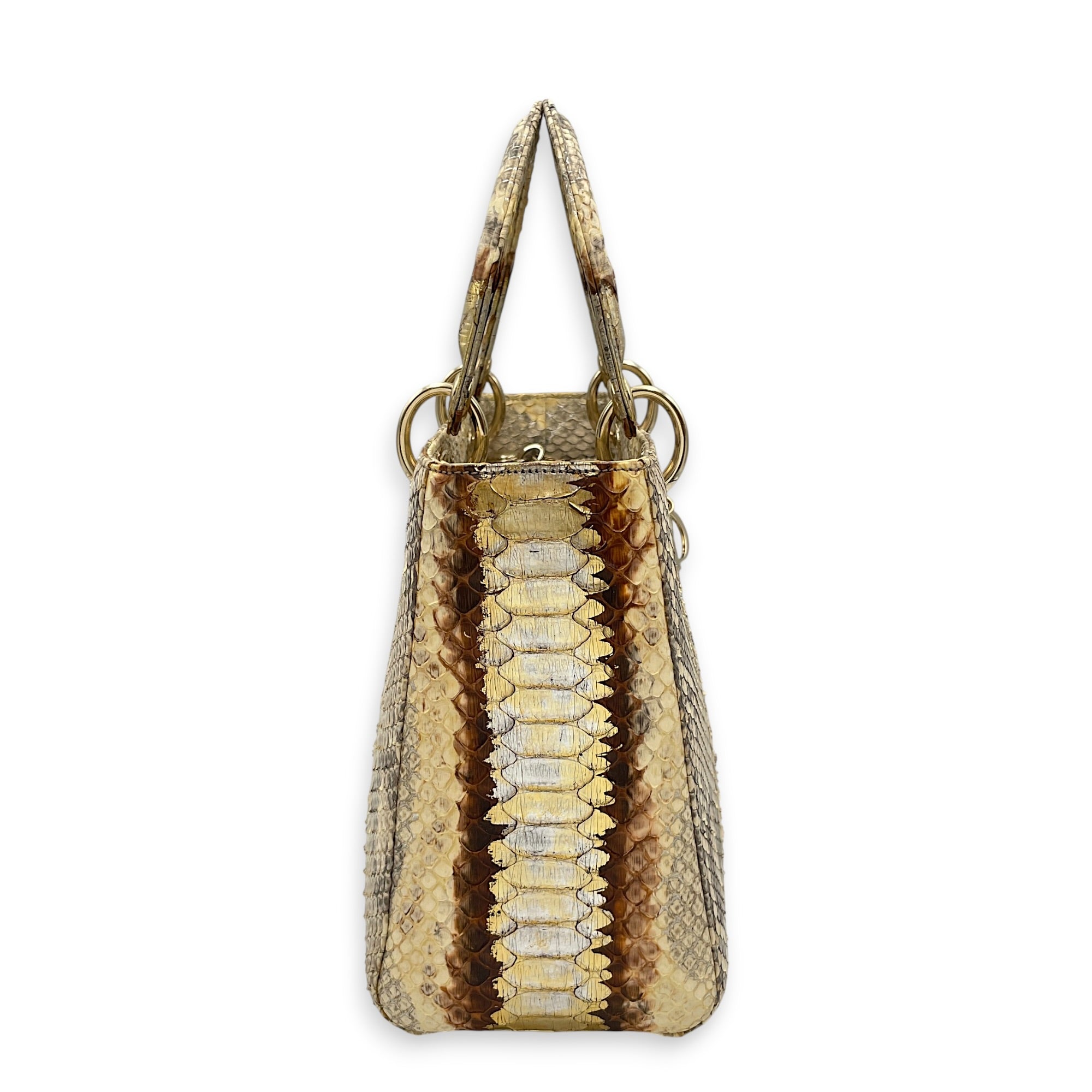 Lady Dior Medium Beige Top Handle Bag in Python Leather Gold hardware