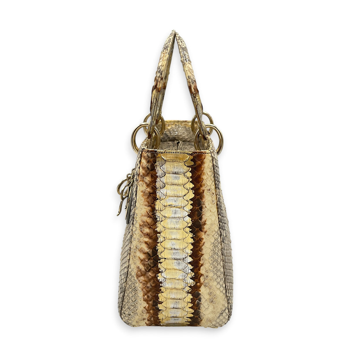 Lady Dior Medium Beige Top Handle Bag in Python Leather Gold hardware