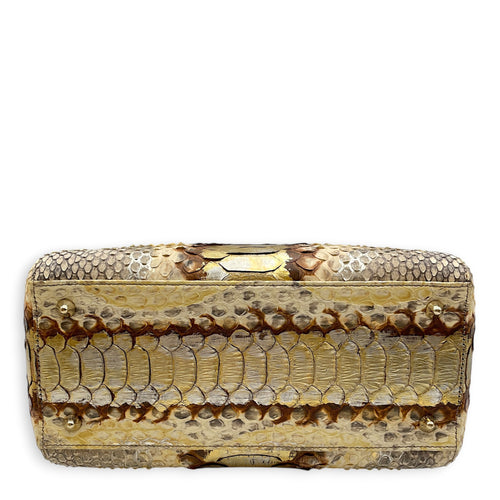 Lady Dior Medium Beige Top Handle Bag in Python Leather Gold hardware
