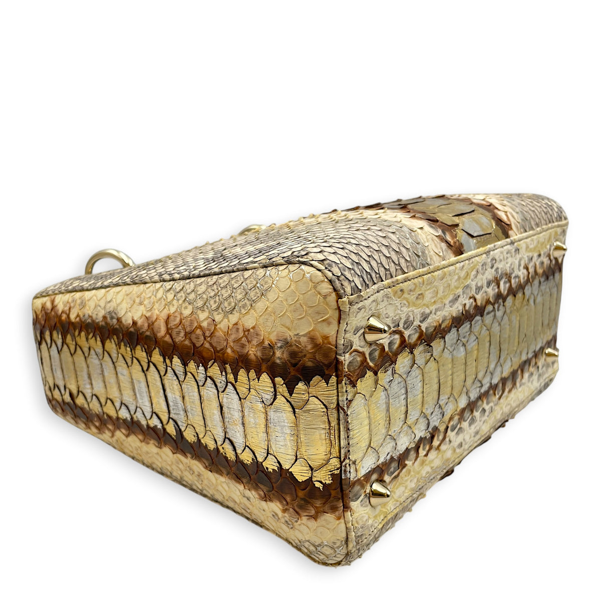 Lady Dior Medium Beige Top Handle Bag in Python Leather Gold hardware