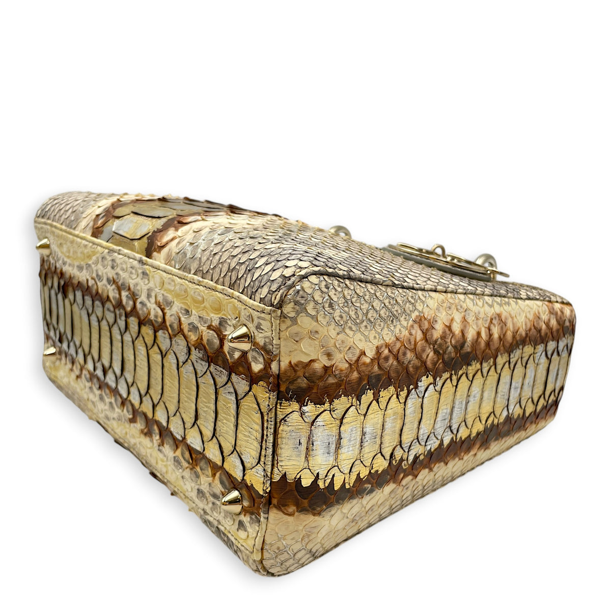 Lady Dior Medium Beige Top Handle Bag in Python Leather Gold hardware