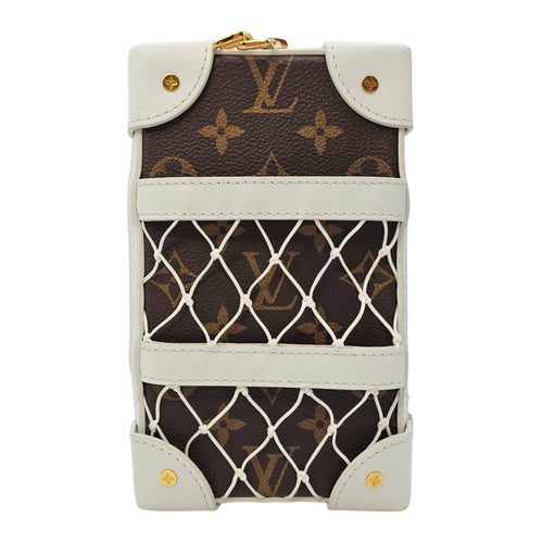 Soft Trunk White Shoulder Bag in Monogram Coated Canvas Gold hardware