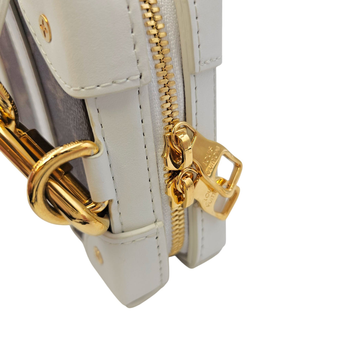 Soft Trunk White Shoulder Bag in Monogram Coated Canvas Gold hardware