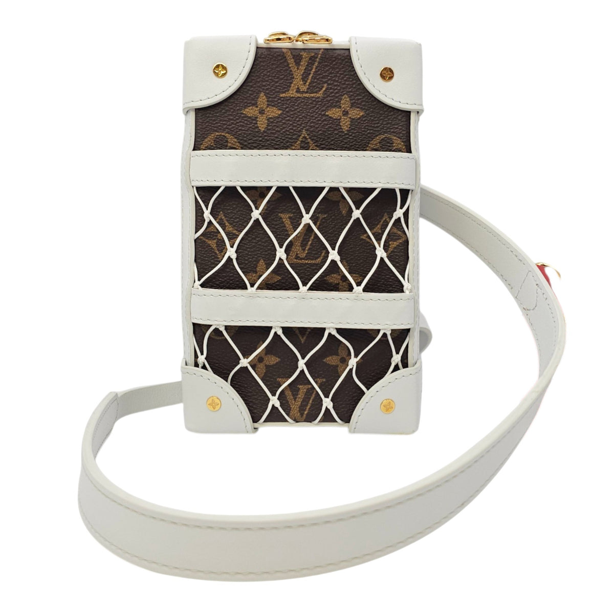 Soft Trunk White Shoulder Bag in Monogram Coated Canvas Gold hardware