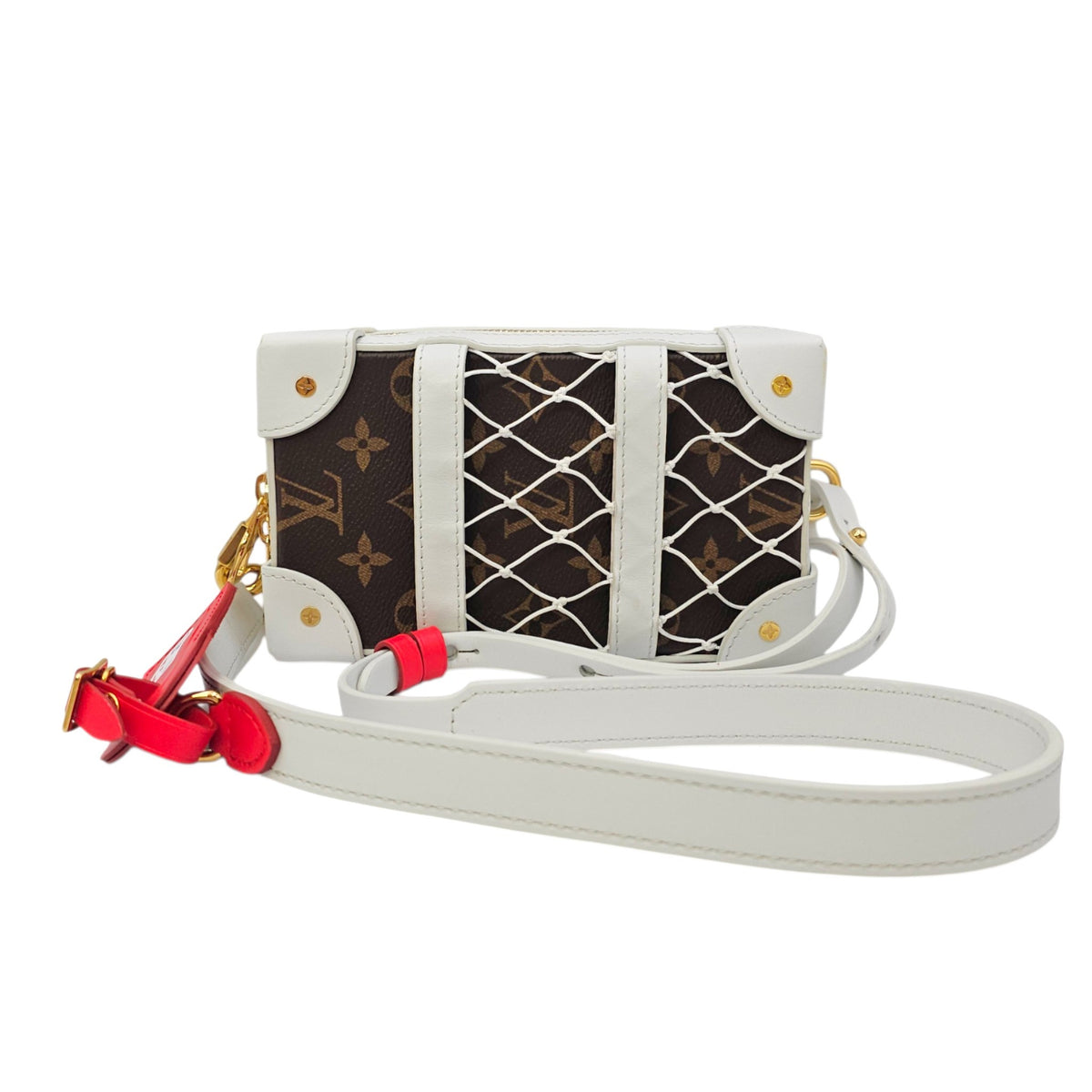Soft Trunk White Shoulder Bag in Monogram Coated Canvas Gold hardware