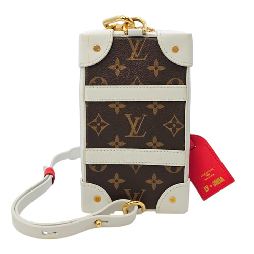 Soft Trunk White Shoulder Bag in Monogram Coated Canvas Gold hardware
