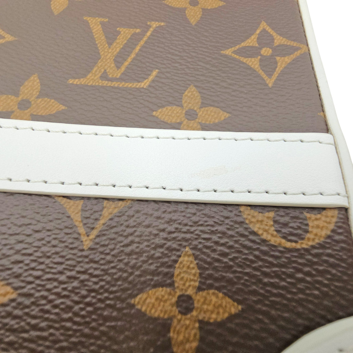 Soft Trunk White Shoulder Bag in Monogram Coated Canvas Gold hardware