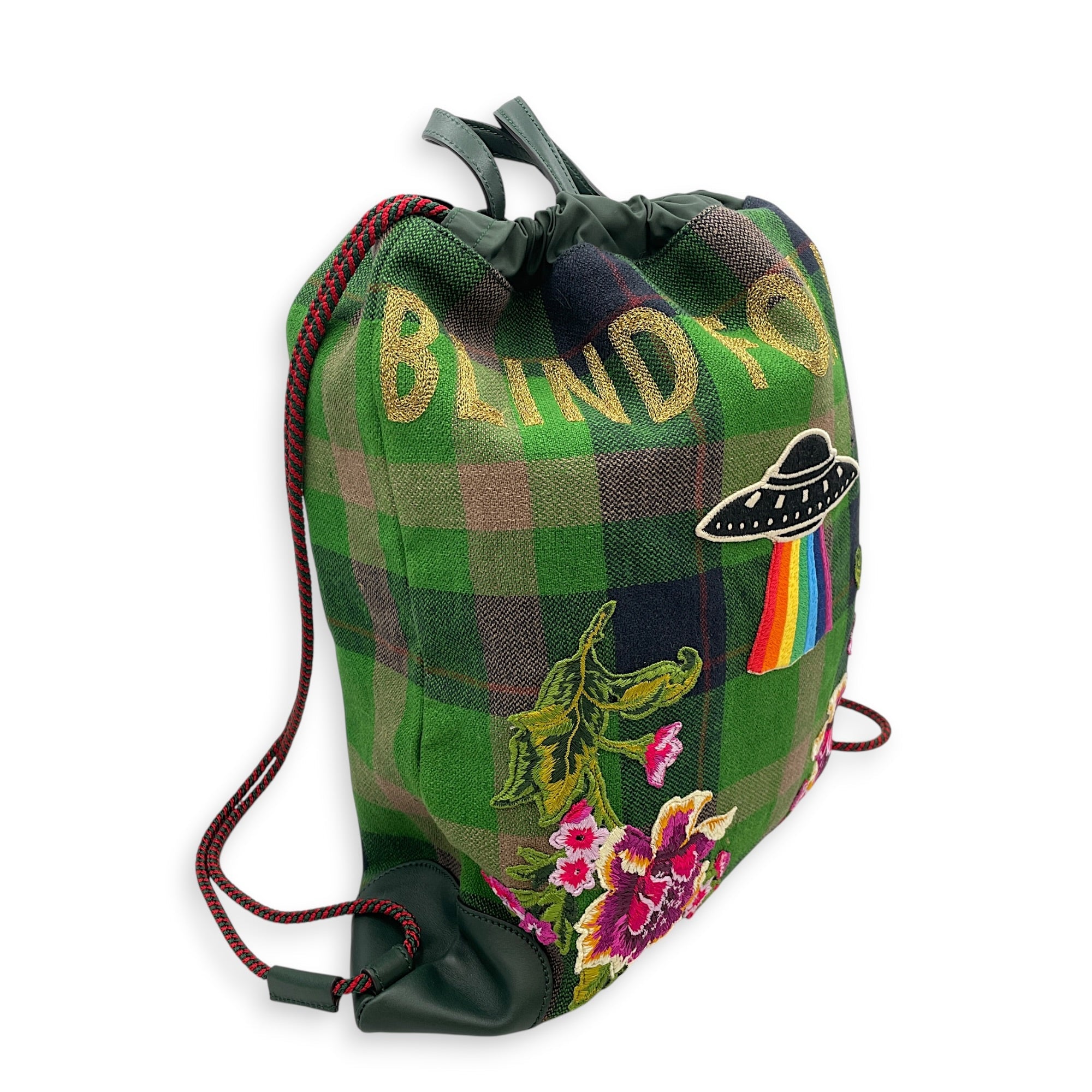 Gucci x Dover Street “ Blind for love" Drawstring  Green Backpack in Canvas CL2608-023007 7