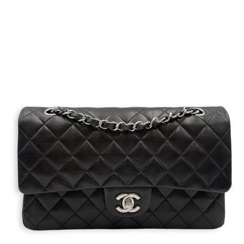 Classic Medium Black Shoulder Bag in Lambskin Silver hardware