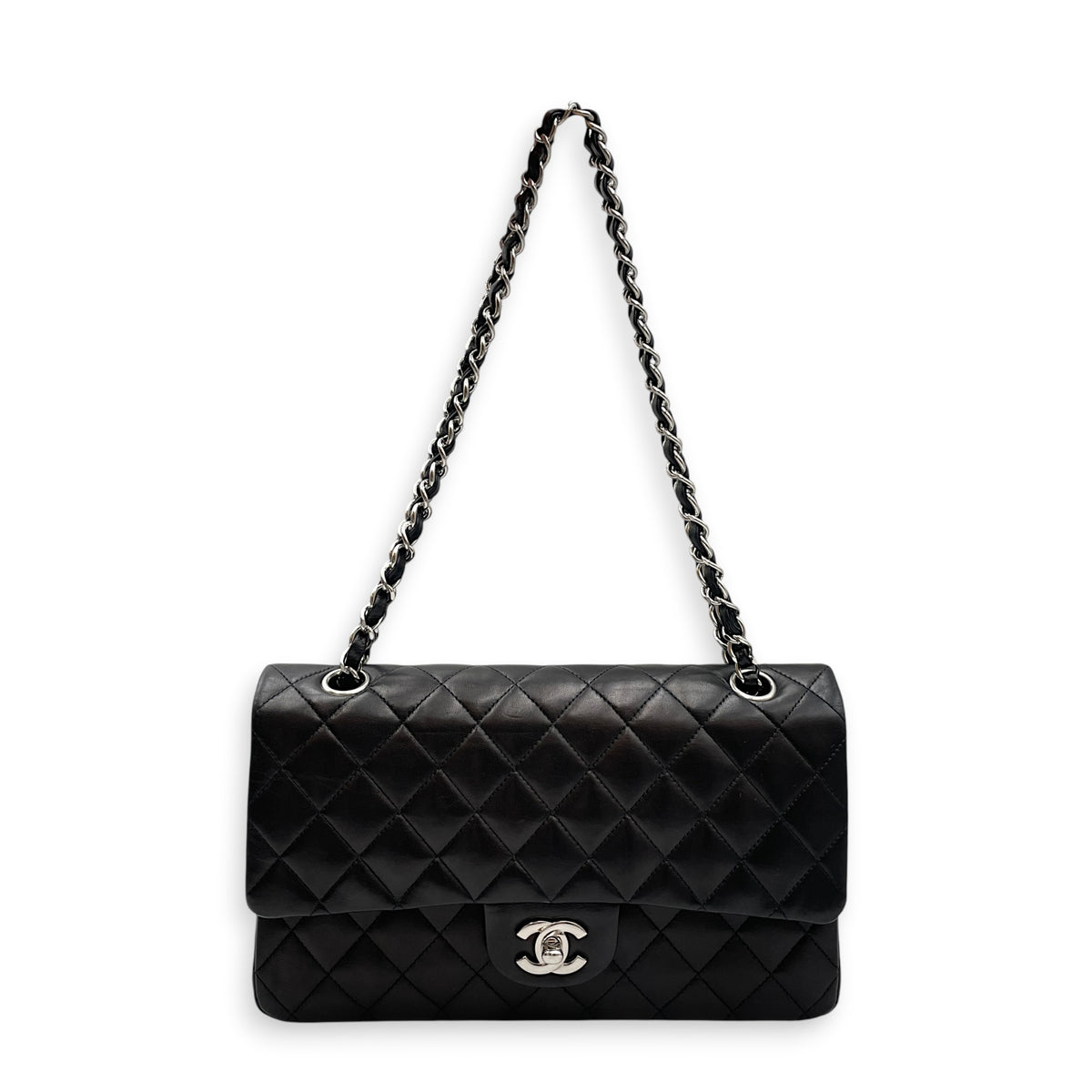 Classic Medium Black Shoulder Bag in Lambskin Silver hardware