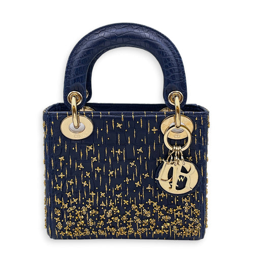 Lady Dior Mini Navy Blue Shoulder Bag in Matte Alligator Gold hardware CL2608-023009 1