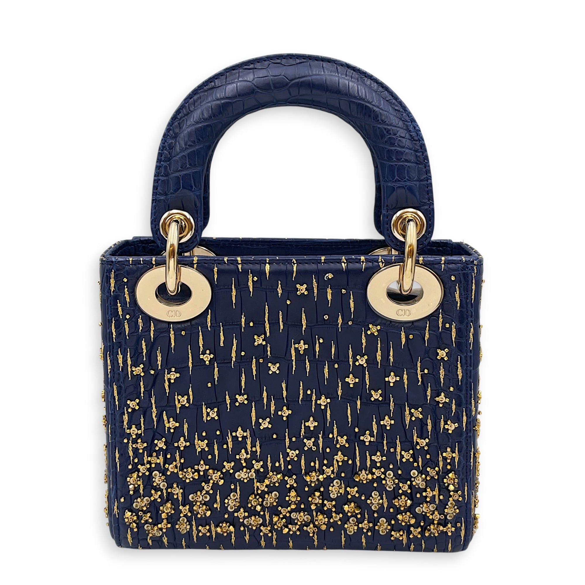 Lady Dior Mini Navy Blue Shoulder Bag in Matte Alligator Gold hardware CL2608-023009 2