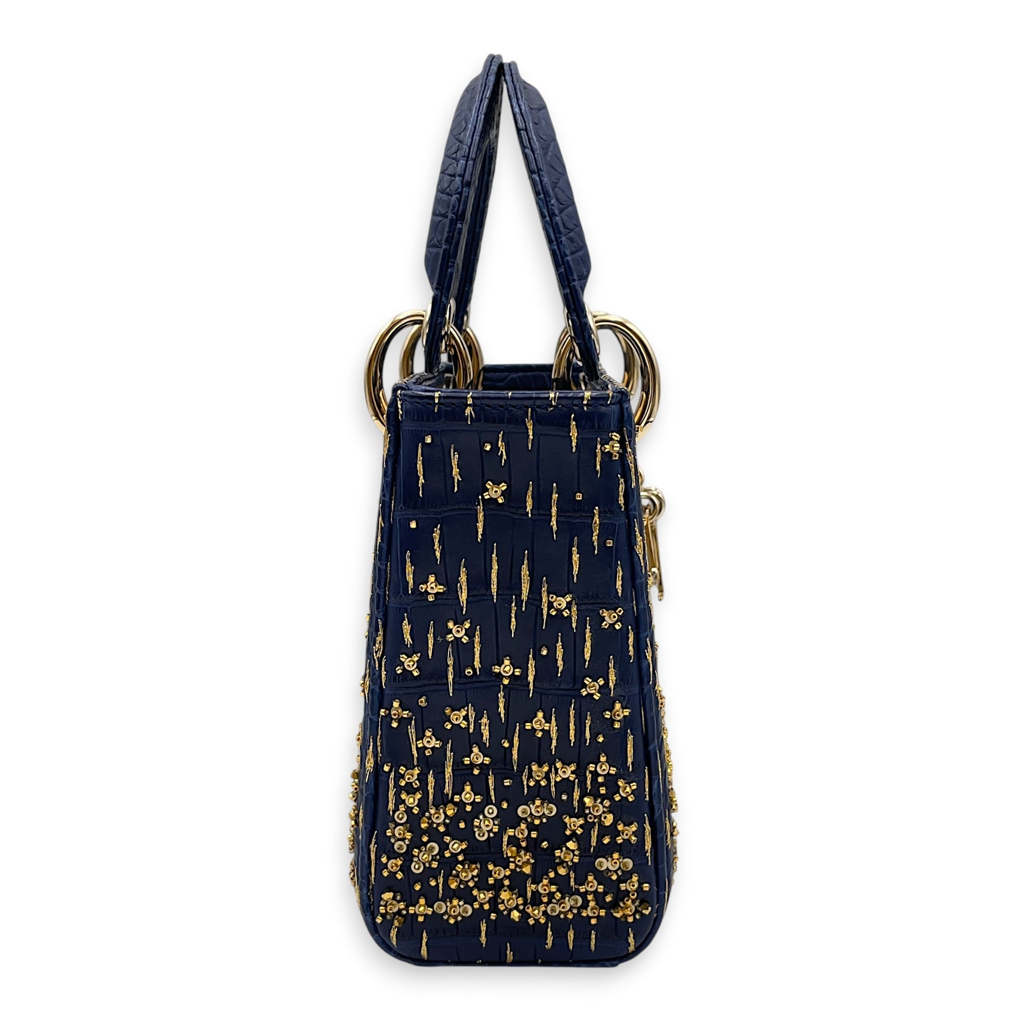 Lady Dior Mini Navy Blue Shoulder Bag in Matte Alligator Gold hardware CL2608-023009 3
