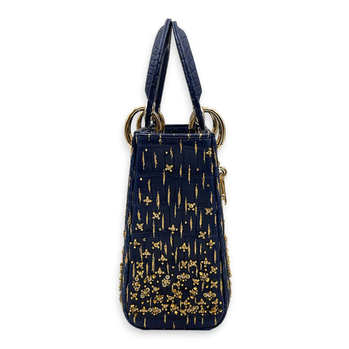Lady Dior Mini Navy Blue Shoulder Bag in Matte Alligator Gold hardware CL2608-023009 3