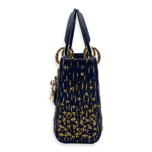 Lady Dior Mini Navy Blue Shoulder Bag in Matte Alligator Gold hardware CL2608-023009 4
