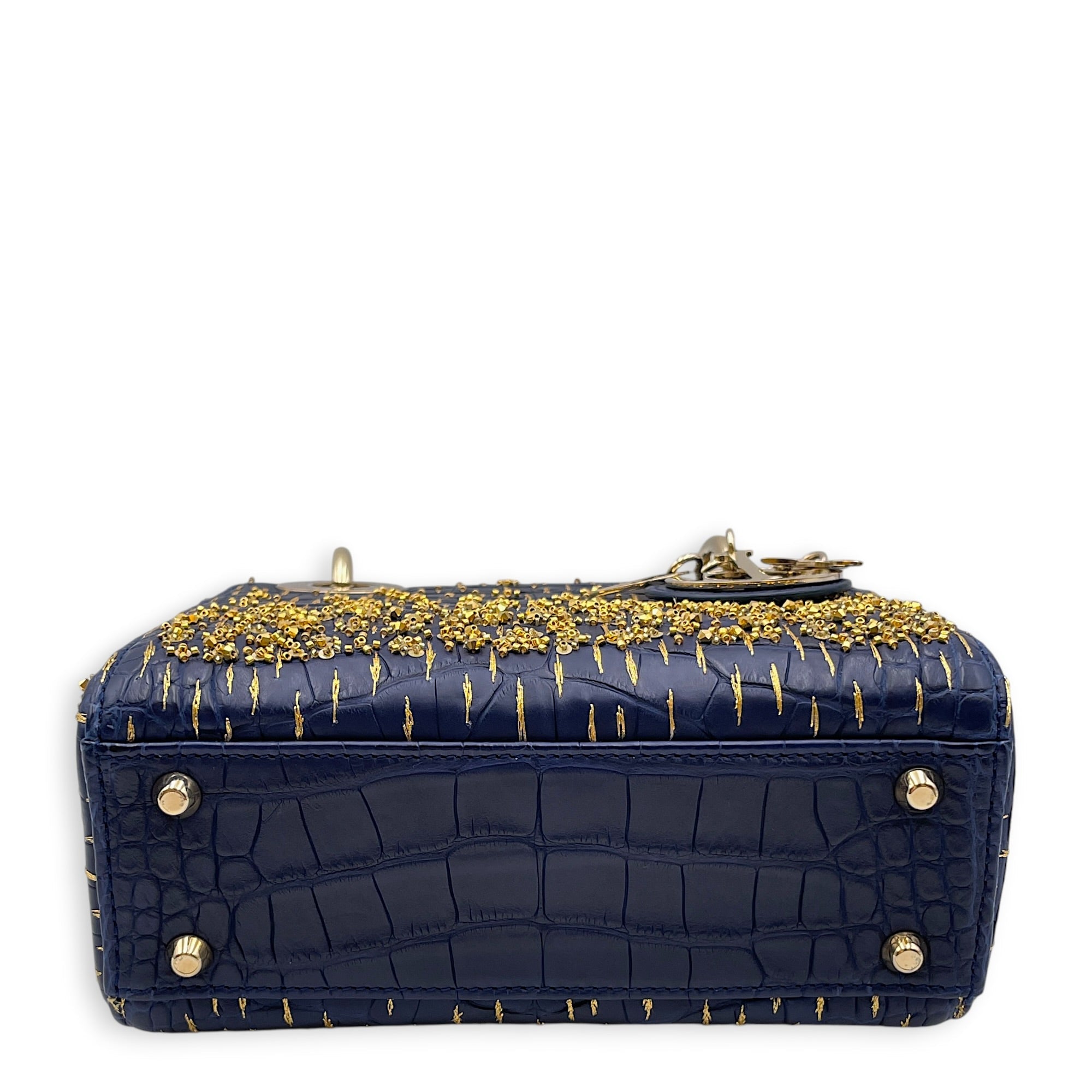 Lady Dior Mini Navy Blue Shoulder Bag in Matte Alligator Gold hardware CL2608-023009 5