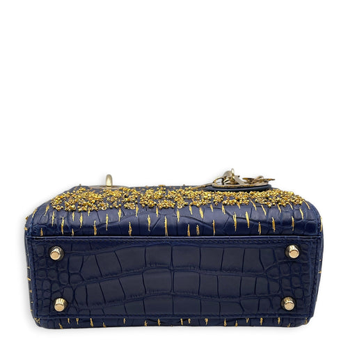 Lady Dior Mini Navy Blue Shoulder Bag in Matte Alligator Gold hardware CL2608-023009 5